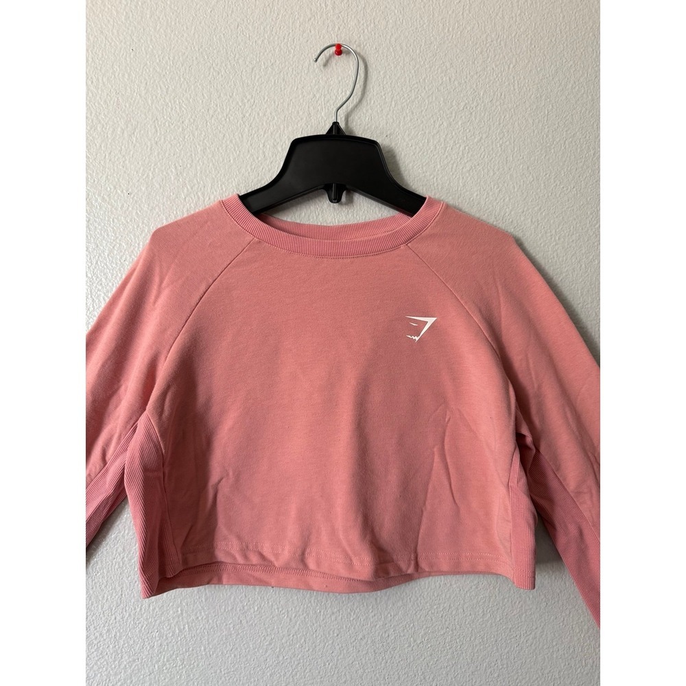 Gymshark Salmon Pink Cropped Sweatshirt Small Athleisure Workout Pullover - Picture 3 of 7